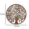 Dunawest 36 Inch Round Wooden Wall Art Decor, Tree of Life Art, Carved Cutout design, Sitting Birds, Walnut - UPT-195272