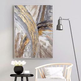 100% Hand Painted Abstract Oil Painting Wall Art Gold Foil Picture Modern On Canvas Minimalist Home Decor For Living Room No Frame - 50x70cm