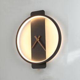 Nordic Wall Lamp Bedroom Bedside Lamp Clock Modeling Lamp - Black round style