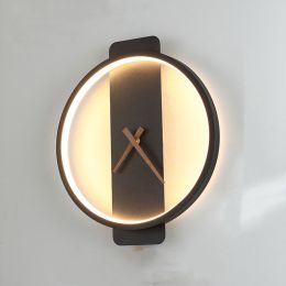 Nordic Wall Lamp Bedroom Bedside Lamp Clock Modeling Lamp - Black round style