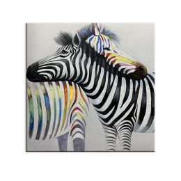 Colorful Zebra Wall Art Canvas Painting Restoring ancient ways Animal Posters 100% Handmade Living Room Pictures Unframed - 100x100cm