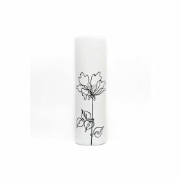 Black flower | Art decorated glass vase | Glass vase  flowers | Cylinder Vase | Interior Design | Home Decor | Large Floor Vase 16 inch - White - 400