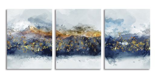 Abstract Wall Art for Living Room Navy Blue and Gold Mountain Abstract Watercolor Pictures for Bedroom Bathroom Wall Decor 3 Piece - 12x16inchx3pcs