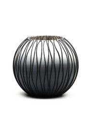Handpainted Glass Vase for Flowers | Painted Art Glass Vertical Waves Vase | Interior Design Home Room Decor | Table vase 6 inch - Black - 180