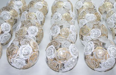 Gold roses glass vase for flowers | Art Glass Round Bubble Vase | Interior Design Home Room Decor | Table vase 6 inch - Gold - 180