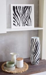 Art decorated zebra glass vase | Painted Art Glass Oval Vase | Interior Design Home Decor | Moving gift | Large Floor Vase 16 inch - Black - 400