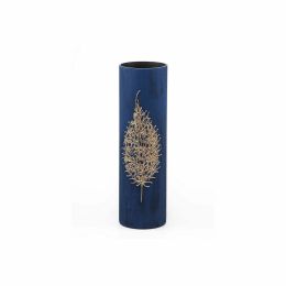Gold leaf decorated glass vase | Glass vase for flowers | Cylinder Vase | Interior Design | Home Decor | Large Floor Vase 16 inch - Blue - 400