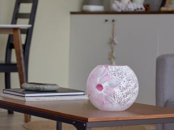 Handpainted Glass Vase for Flowers | Painted Art Glass Round Bubble Vase | Interior Design Home Room Rose Decor | Table vase 6 in - Rose - 180