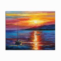 Modern Abstract Seascape Posters and Prints Wall Art Canvas Painting Sea Boat Decorative Pictures for Living Room Home Decor - 100x150cm