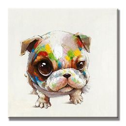 100% Hand Painted  Abstract Oil Painting Wall Art Modern Minimalist Cute Dog Fashion Picture Canvas Home Decor For Living Room No Frame - 90x90cm