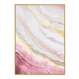 Hand Painted Gold Foil Abstract Oil Painting Wall Art Modern Minimalist Pink Marble Picture Canvas Home Decor For Living Room No Frame - 100x150cm