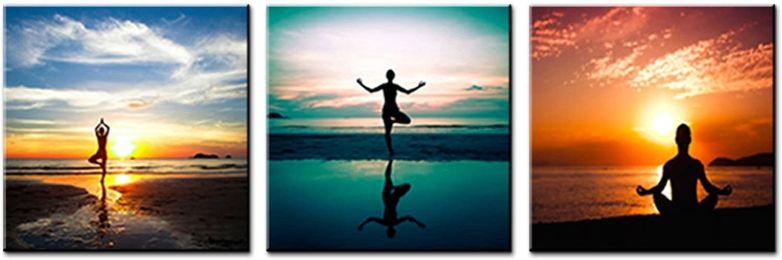 Modern Canvas Painting A People Do Yoga or Exercise 3 Panels Framed Decoration  - 12x12inchx3pcs(30x30cmx3pcs)
