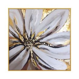 100% Handmade Abstract Oil Painting Top Selling Wall Art Modern Minimalist Gold Foil Flowers Picture Canvas Home Decor  No Frame - 90x90cm