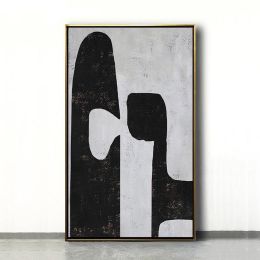 Handmade Top Selling Abstract Oil Painting  Wall Art Modern Minimalist Black and White Picture Canvas Home Decor For Living Room No Frame - 60x90cm