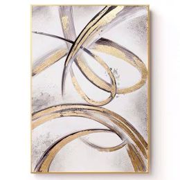 100% Hand Painted Abstract Oil Painting Wall Art Modern Gold Foil Abstract Picture On Canvas Home Decoration For Living Room No Frame - 90x120cm