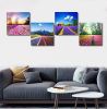 Canvas Prints Tulip Lavender Field Colorful Flowers Artworks on Canvas Landscape Painting Framed  Modern Home Decoration  - 12inchx12inchx4pcs