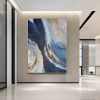 Modern Wall Art Pictures 100% hand painted Gold Foil Blue Canvas Oil Painting Wall Pictures For Living Room Decor Abstract Art No Frame - 50x70cm