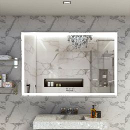 Extra Large Size 60X40 inch LED Bathroom Vanity Mirror Wall Mounted Adjustable White/Warm/Natural Lights Aluminum Frame Bathroom Wall Mirror - Silver