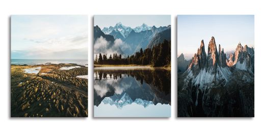 3 Piece Canvas Wall Art Snow Mountains and Lake Canvas Prints Nature Wall Art Landscape Wall Painting for Living Room Home Decoration - 12x16inchx3pcs
