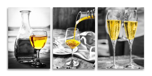 Kitchen Wall Art Gold Wine Glasses Canvas Prints Black and White Wall Art Wine Cups Modern Artwork  Dining Room Pubs Bar Home Decor - 12x16inchx3pcs
