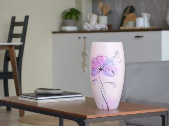 Handpainted Glass Vase for Flowers | Painted Art Glass Oval Vase | Interior Design Gentle Room Decor | Table vase 12 inch - Rose - 300
