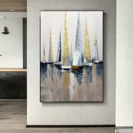 100% Hand Painted Abstract Modern Boat Pictures Art Oil Painting On Canvas Wall Art Wall Painting For Living Room Home Decoration - 60x90cm