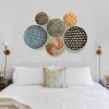 Bamboo Woven Round Basket Tray - Orange