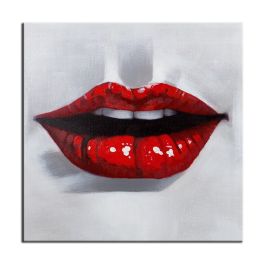 100% Hand Painted  Abstract Oil Painting Wall Art Modern Minimalist Red Lips Fashion Picture Canvas Home Decor  No Frame - 120x120cm