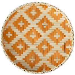 Bamboo Woven Round Basket Tray - Orange