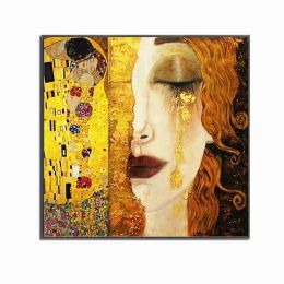 Canvas Paintings Golden Tears And Kiss Wall Art Oil Painting Pictures Famous Classical Art For Living Room Home Decoration No Frame - 120x120cm