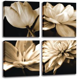 Canvas Wall Art Flower Picture Artwork White Lily Floral Print on Canvas for Living Room Bedroom Bathroom Decor - 12x12inchx4pcs