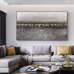 Top Selling Handmade Abstract Oil Painting Wall Art Modern Minimalist Gold Foil Picture Canvas Home Decor For Living Room Bedroom No Frame - 90x120cm