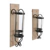 DunaWest 21 Inch Industrial Wall Mount Wood Candle Holder With Glass Hurrican, Set of 2, Black - Default