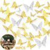 48pcs 3D Butterfly Wall Decor Removable Metallic Wall Sticker Room Mural Decals - Gold