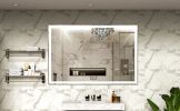 Extra Large Size 60X40 inch LED Bathroom Vanity Mirror Wall Mounted Adjustable White/Warm/Natural Lights Aluminum Frame Bathroom Wall Mirror - Silver
