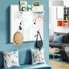 Wall Mounted Mirror Coat Hat Rack Storage Shelf
 - White