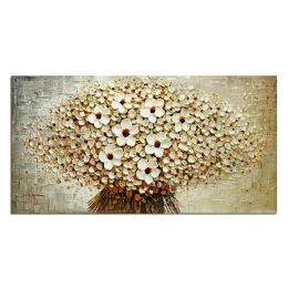 100% Hand-painted modern home decor wall art picture a bunch of beige flowers thick paint palette knife oil painting on canvas - 150x220cm
