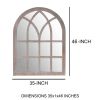 DunaWest Arched Farmhouse Windowpane Wooden Wall Mirror, Washed Brown - UPT-228703