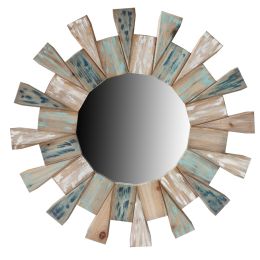 DunaWest Round Wooden Decor Wall Mirror with Triangular Plank Accent, Brown - UPT-228704