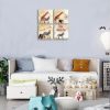 Giraffe Zebra Elephant Canvas Pictures Animals & World Map Wall Art for Kid Room Living Room Bedroom - 12x12inchx4pcs ( 30x30cmx4pcs)
