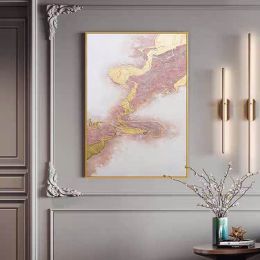 Top Selling Handmade Abstract Oil Painting Wall Art Modern Minimalist Pink Gold Foil Picture Canvas Home Decor  No Frame - 50x70cm