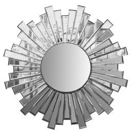 DunaWest 28 Inch Round Floating Wall Mirror with Sunburst Design Frame, Silver - UPT-226281