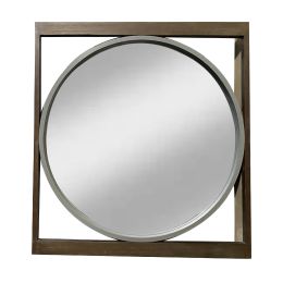 DunaWest Rectangular Beveled Wall Mirror with Round Inner Frame, Brown - Default