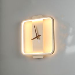 Nordic Wall Lamp Bedroom Bedside Lamp Clock Modeling Lamp (Color: Golden square style)
