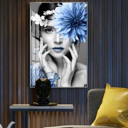 Model character photography modern decorative painting (Size-Style: 30X40cm-Frame, Color: Blue)