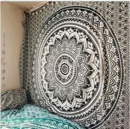 Indian Mandala Tapestry Green Blue Flower Beautiful Wall Art Tapestry 210x150cm Bedspread Beach Towel Yoga Blanket Table Cloth (Size: 150x230cm thick, Style: 3)
